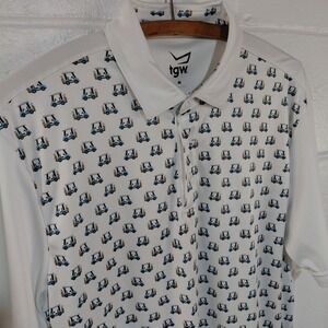 TGW Geometric Golf Cart Design Mens MEDIUM Polo Short Sleeve Shirt Polyester
